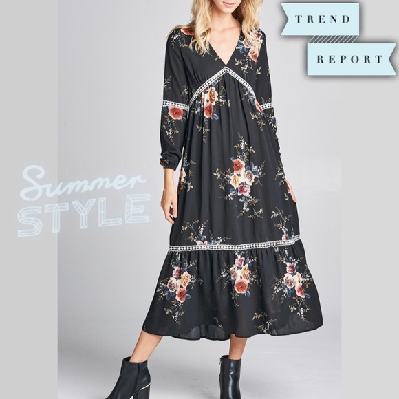 Dresses & Skirts - 🎉HP!🎉 Boho Floral Print Midi Maxi Dress -Last